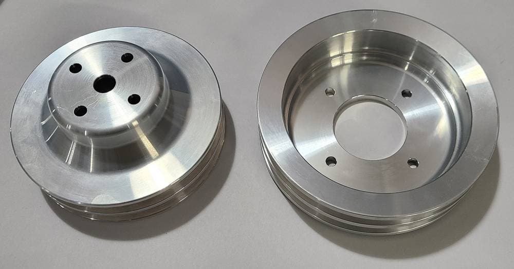 1968-70 2 Groove Crank and Water Pump Pulley Kit, also for 64-68 8 Bolt to 11 bolt Conversions, Non AC, Billet Finish