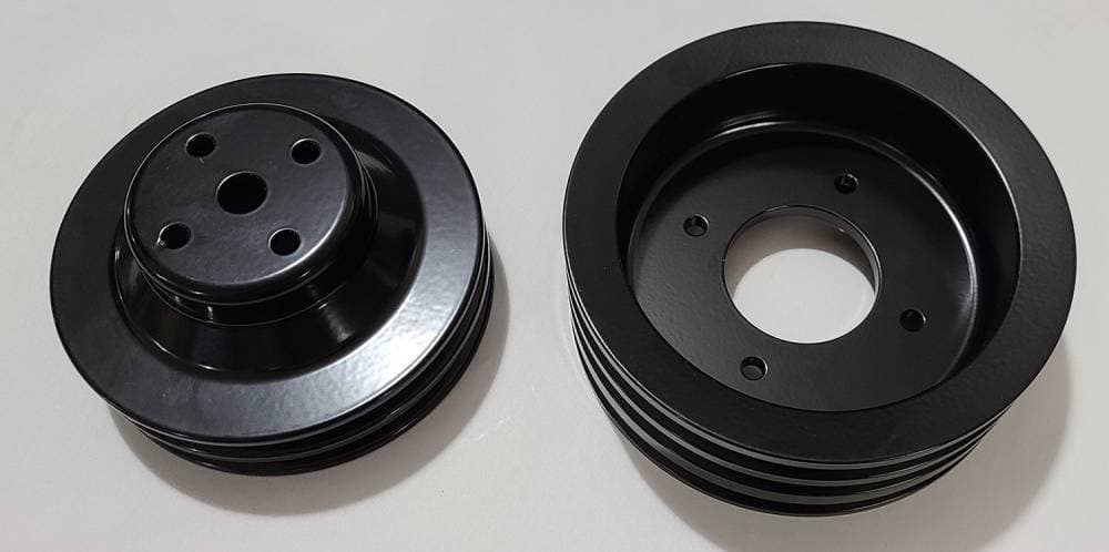 1968-70 3 Groove Crank and Water Pump Pulley Kit, also for 64-68 8 Bolt to 11 bolt Conversions, AC Applications, Black Finish