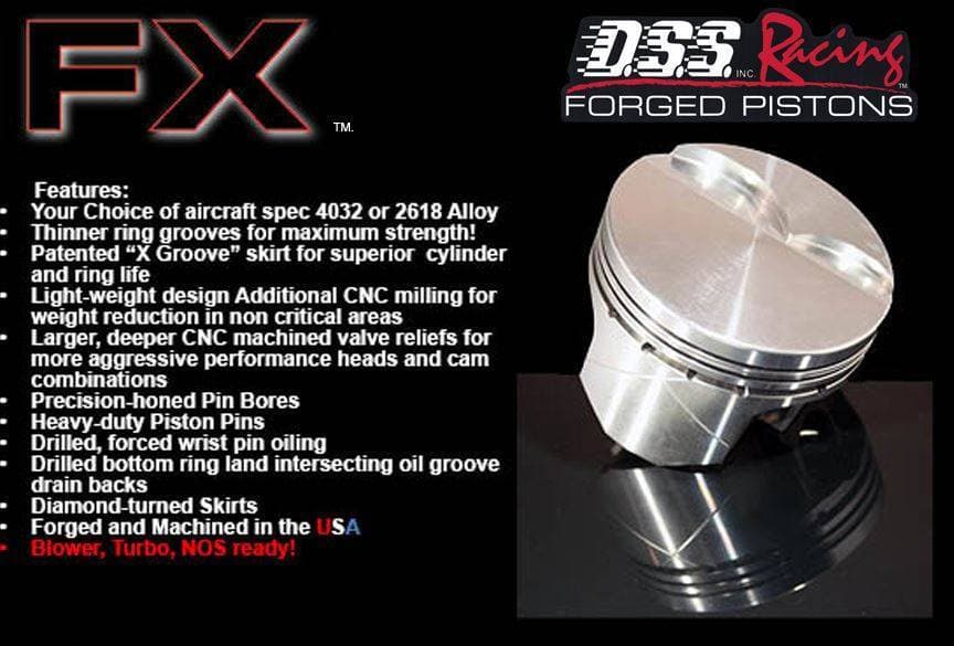 DSS Forged, -7cc Flat Top Pistons and Rings, 350, 3.75" Str,