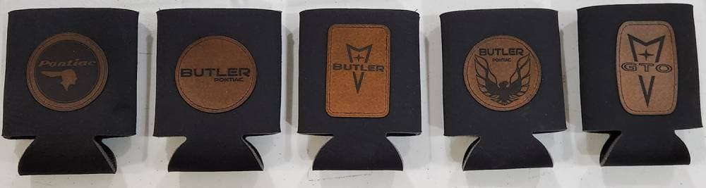 Leather Patch Can Cooler, Insulated, Custom Laser Logo