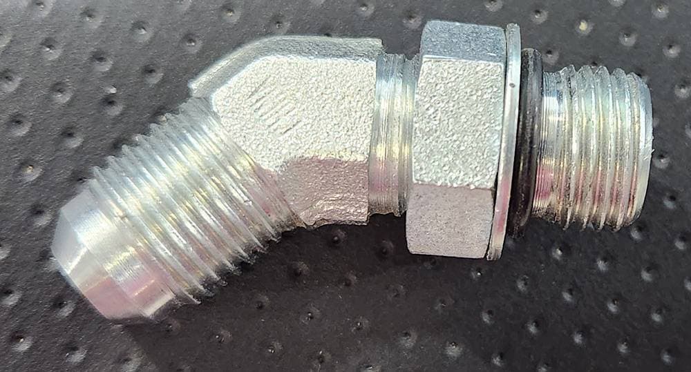6AN to 3/8 Oring 45 Degree Steel Fitting, Used to clear drop base