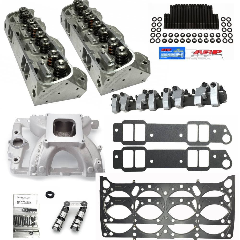 Butler Wide Port Head Package, CNC Machined Pontiac 72cc 370+CFM Cylinder Heads, Solid Roller (Pair)