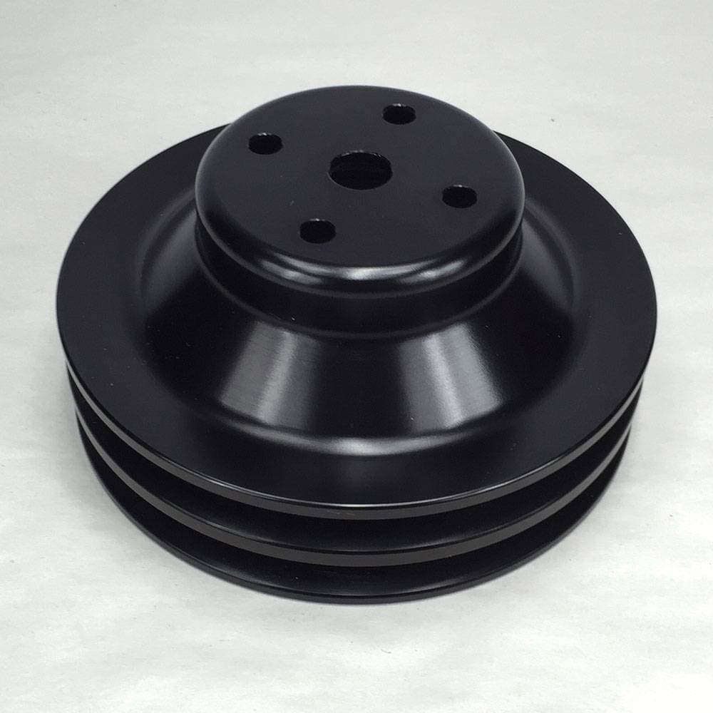 Pontiac Pontiac 2 Groove Water Pump Pulley, 1969 1/2-1970 w/4.50" water pump, 6 1/2", Black, **A/C Applications** (Also 4" to 4.5" Conversion Pulley)