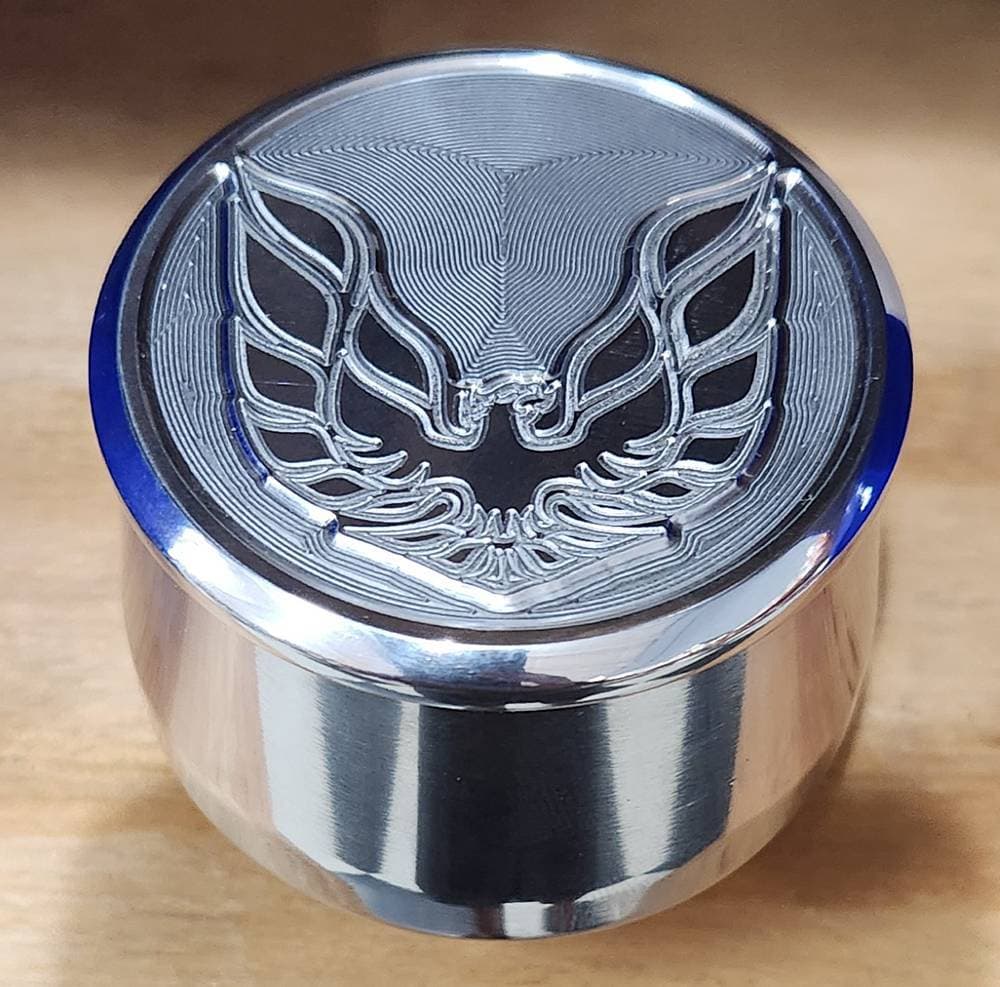 Trans Am 3D Raised Logo Custom CNC Polished Aluminum Push-In Breather 