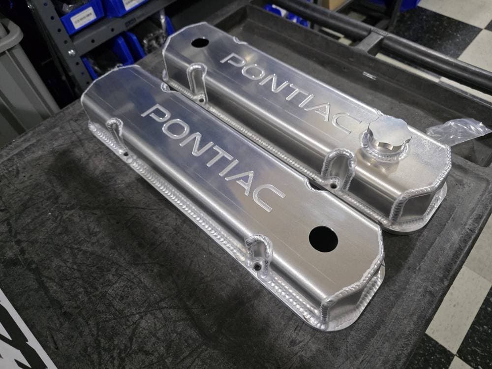 Pontiac Custom Fab Aluminum Valve Covers, Raw or Black, 2 3/4, Choose Your Options (Set) BPI-SVC-FAB